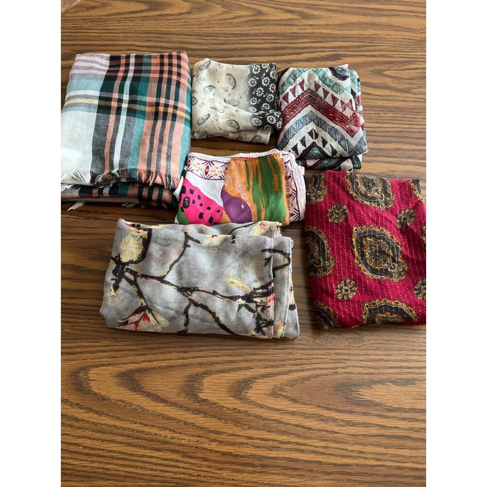 Collection of six lightweight infinity blanket square rectangle scarves